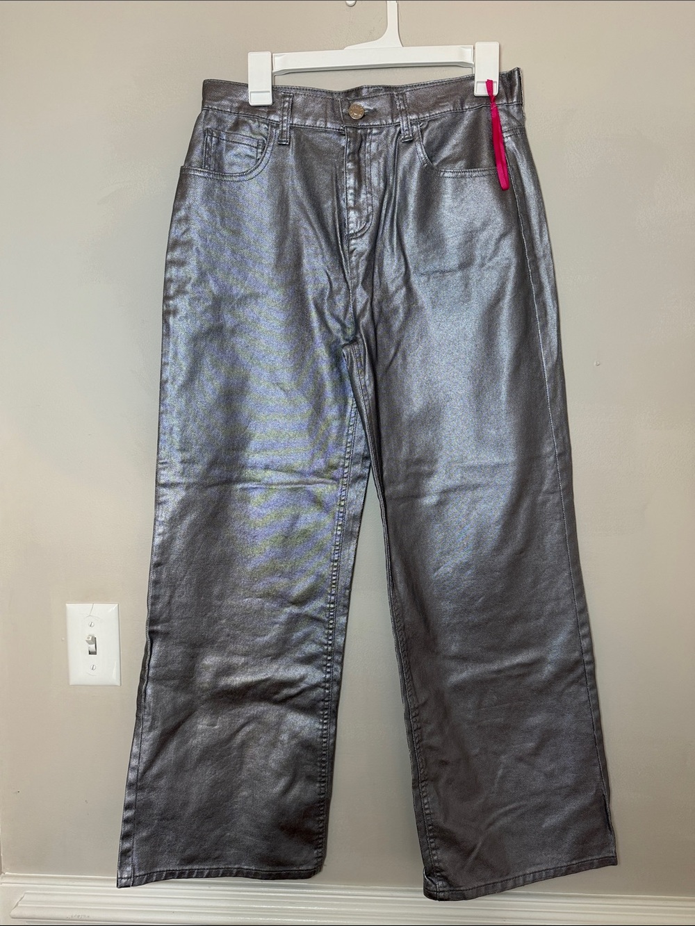 Justice NWT Girls Gray Metallic Wide-Leg Jeans. Size 18